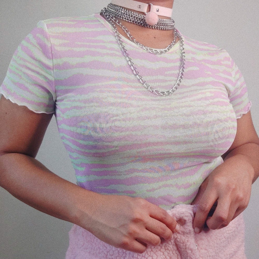 Pink mesh zebra print top